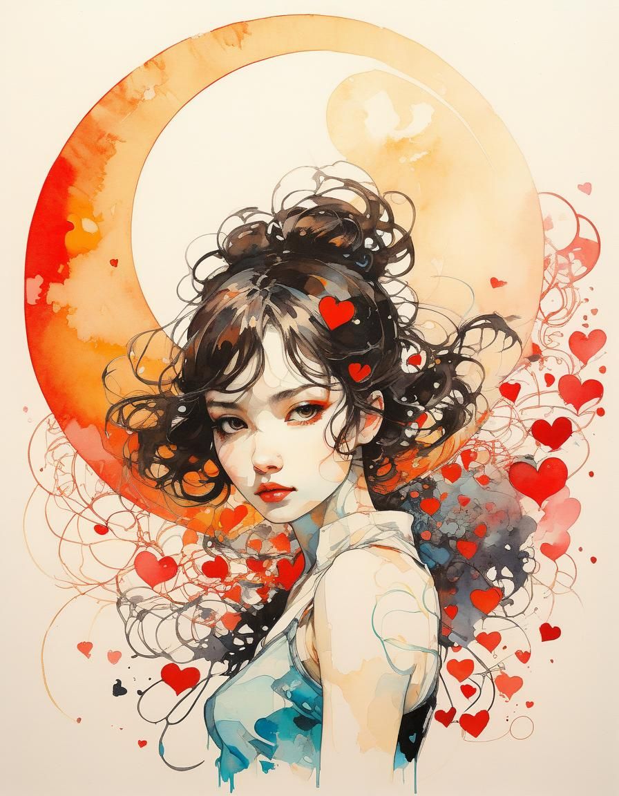 Dynamic Ink Drawing of Intertwined Sun and Moon