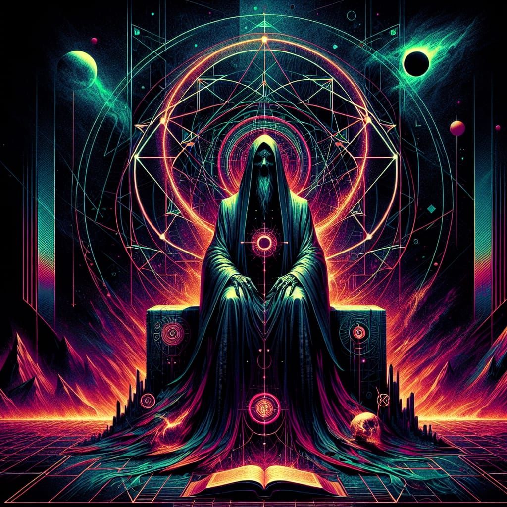 Cosmic Entity on Throne in Dark Fantasy Style