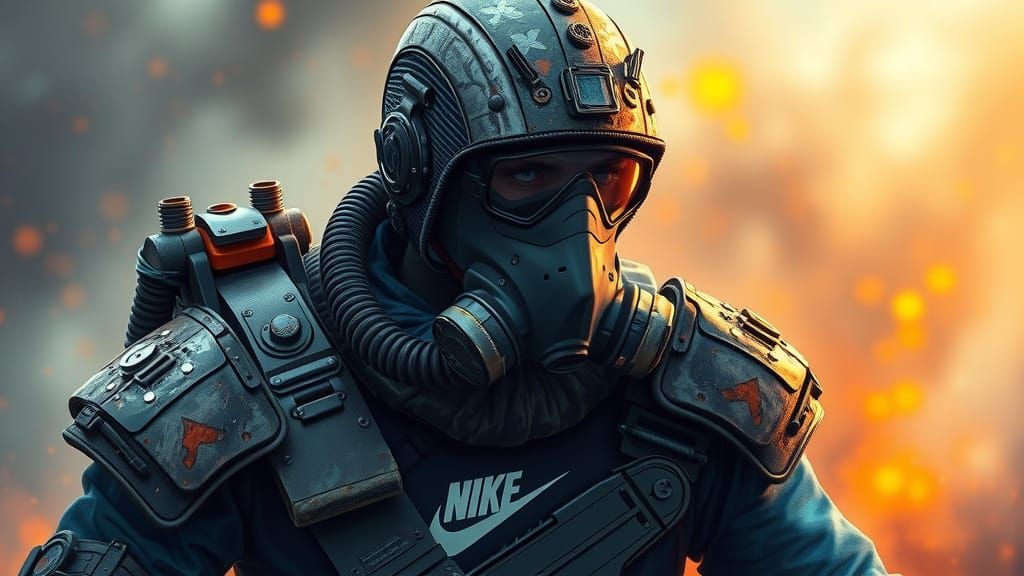 Hyperrealistic Post Apocalyptic Warrior in Colorful Surround...