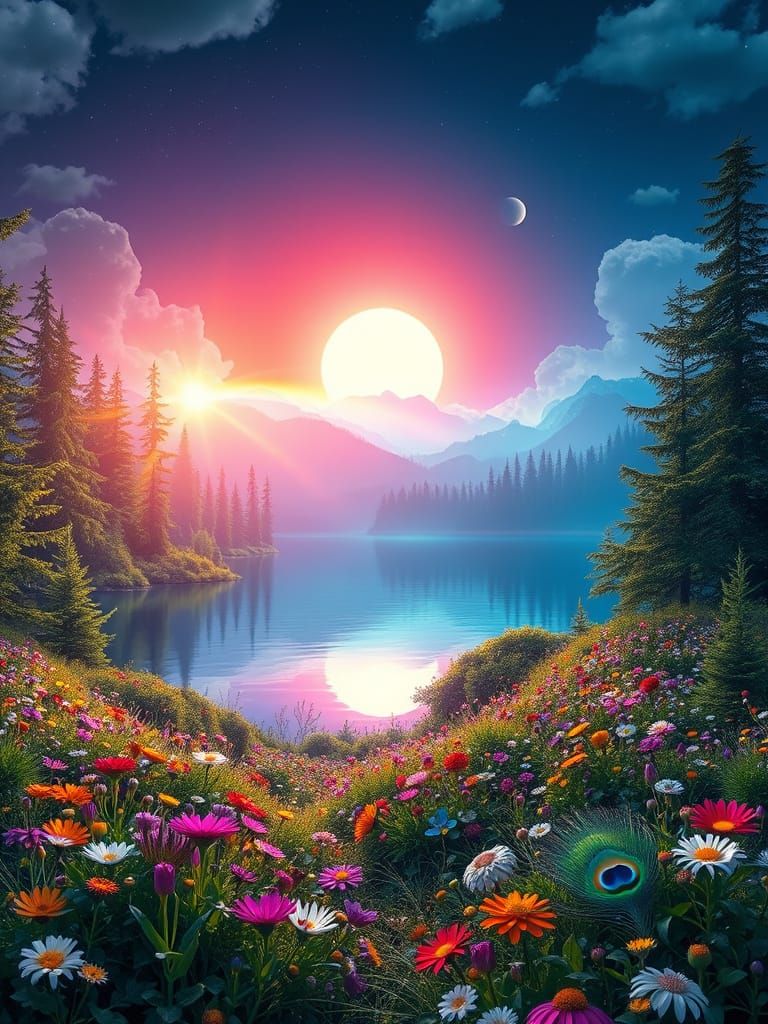 Sapphire Lake with Rainbow Wind: Dreamlike Bioluminescence