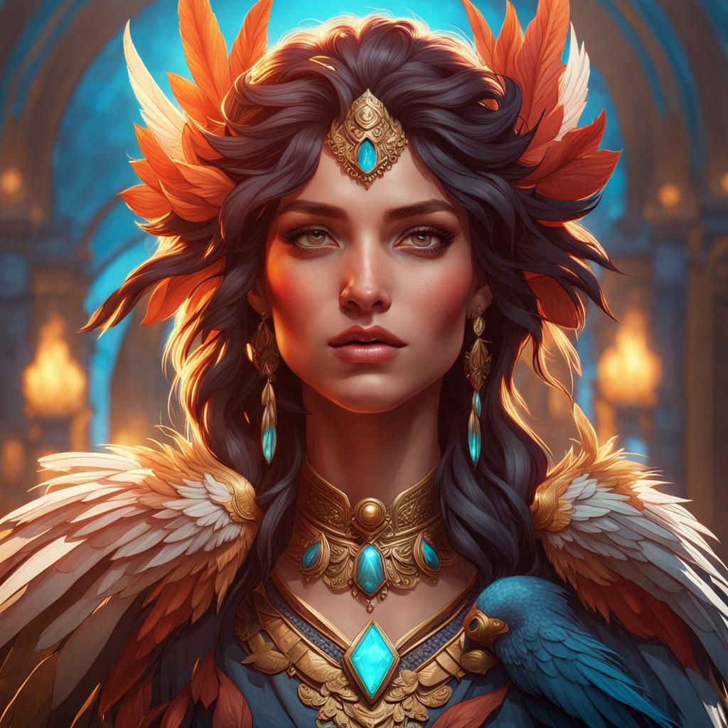 Beautiful Harpy Portrait in Hyperdetailed Lighting