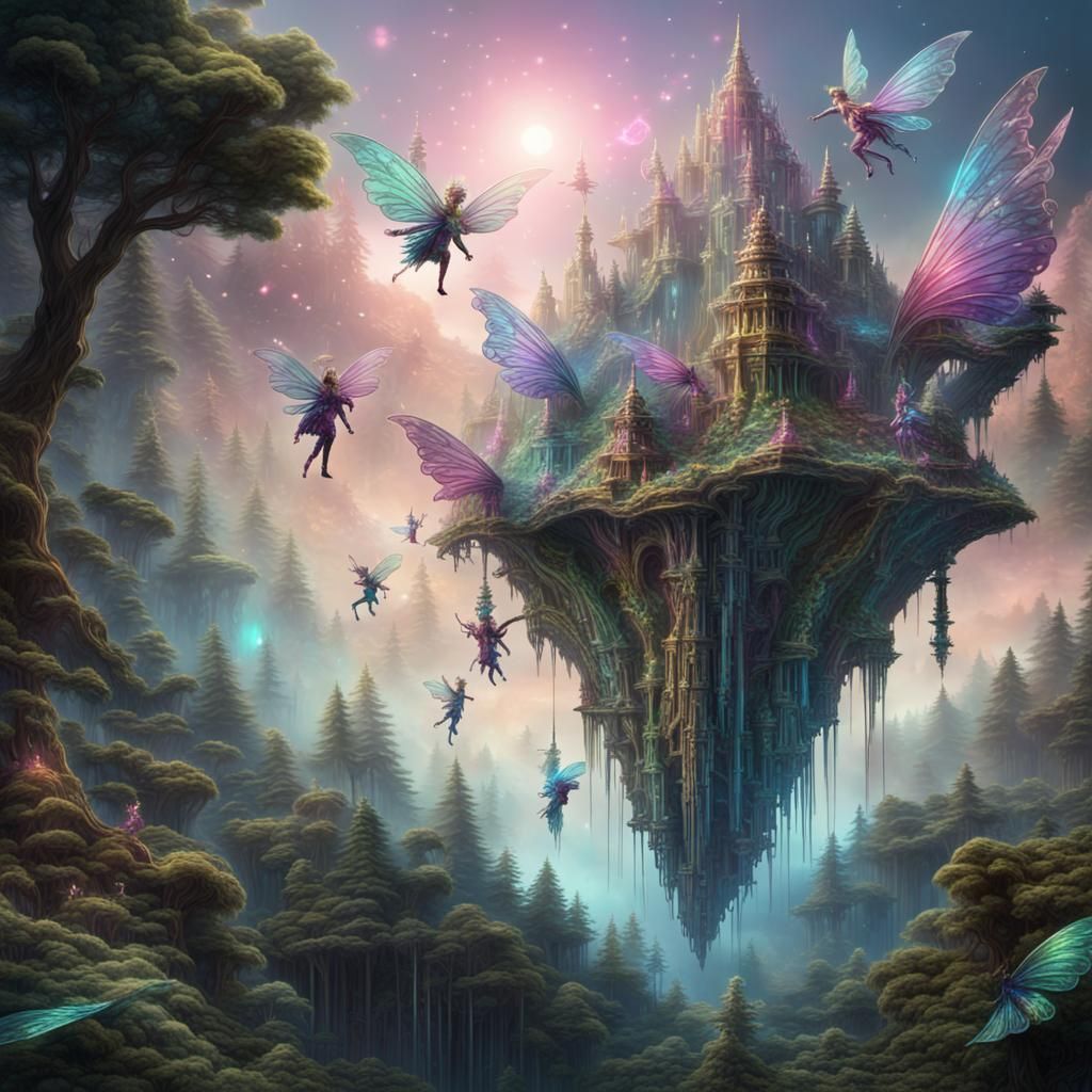 Bismuth Fairies Over Enchanted Forest: Digital Matte Paintin...