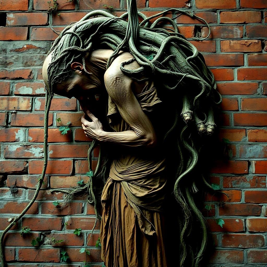 Drought Person Ensnared by Ivy: Horror Concept Art