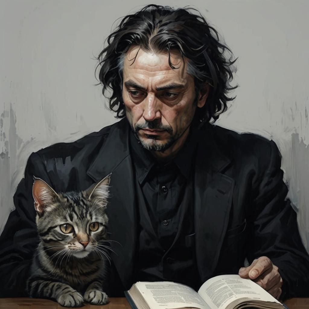 Man and Cat Reading: Abstract Art