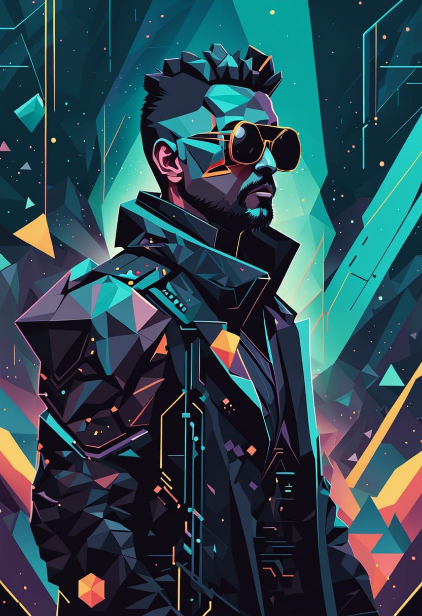 Cyberpunk Steampunk Man in Abstract Vector Art