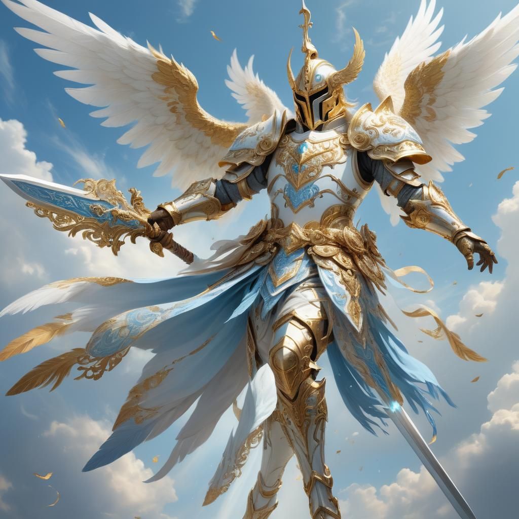 Angelic Paladin with Sword in Fantasy Style