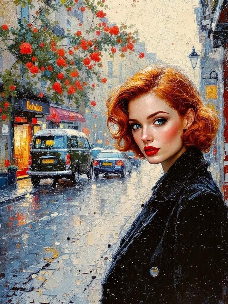 Redhead in Paris: Encrustique Impressionist Urban Portrait