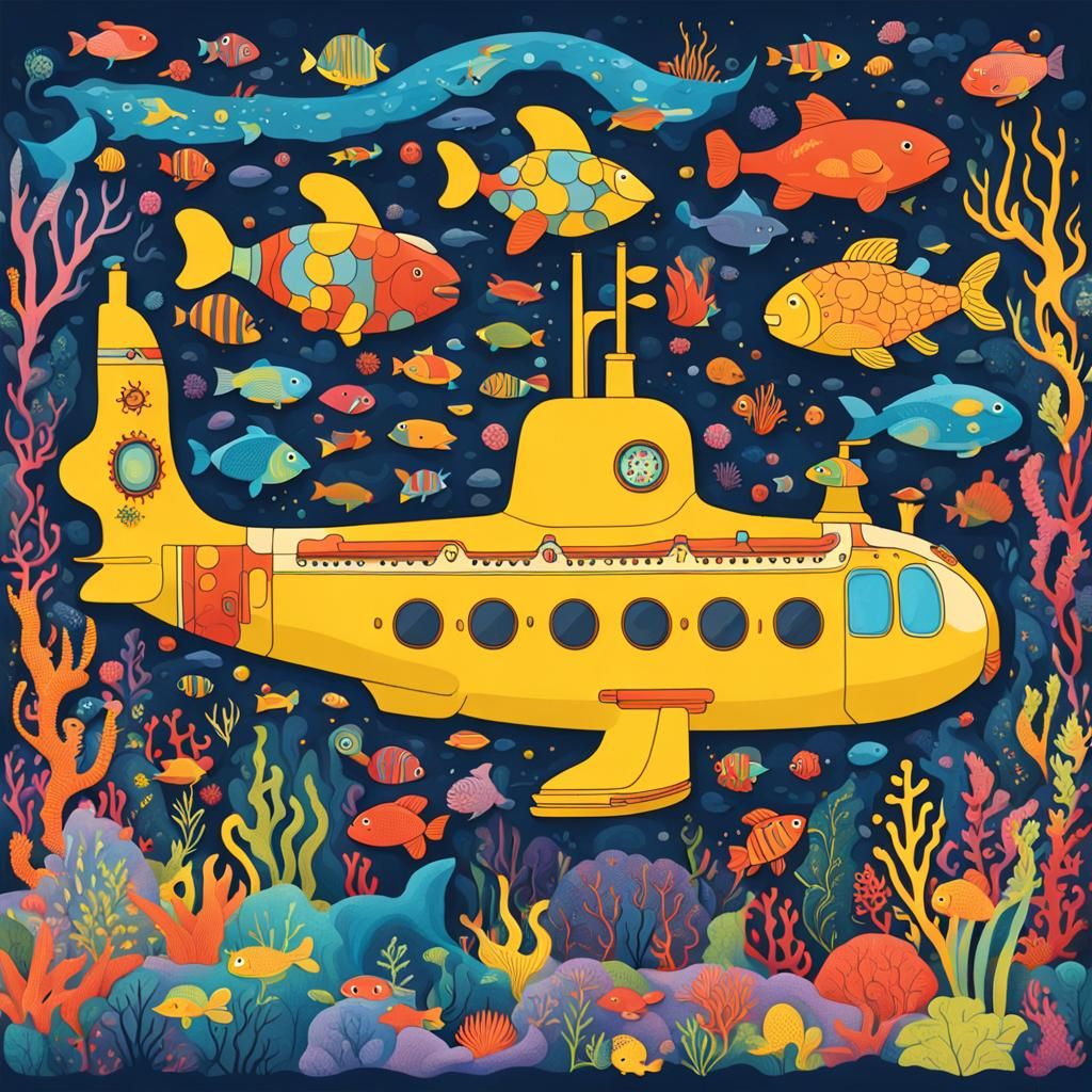 Psychedelic Yellow Submarine Underwater Scene
