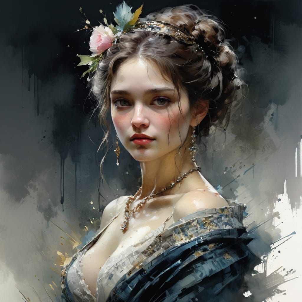 Regal Victorian Beauty in Dramatic Watercolor