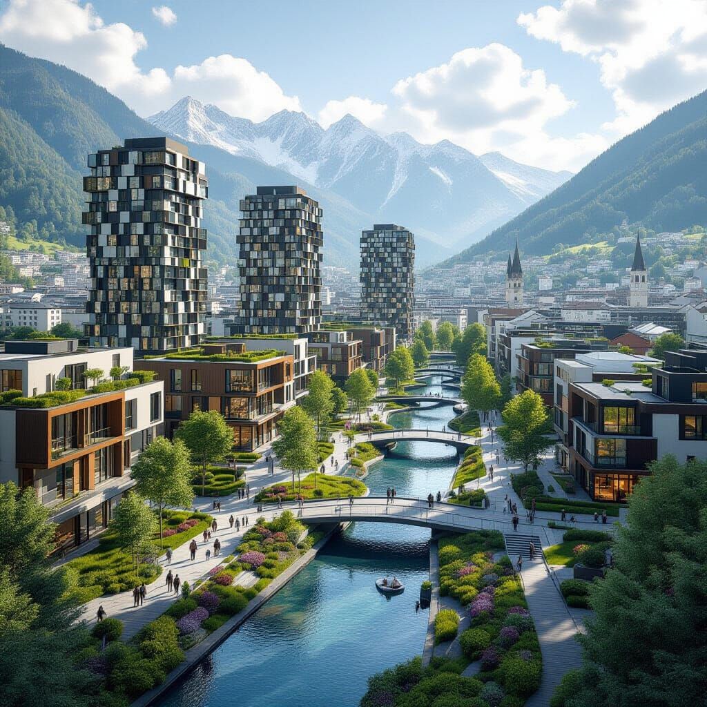 Photorealistic Cityscape with Modern and Sustainable Archite...