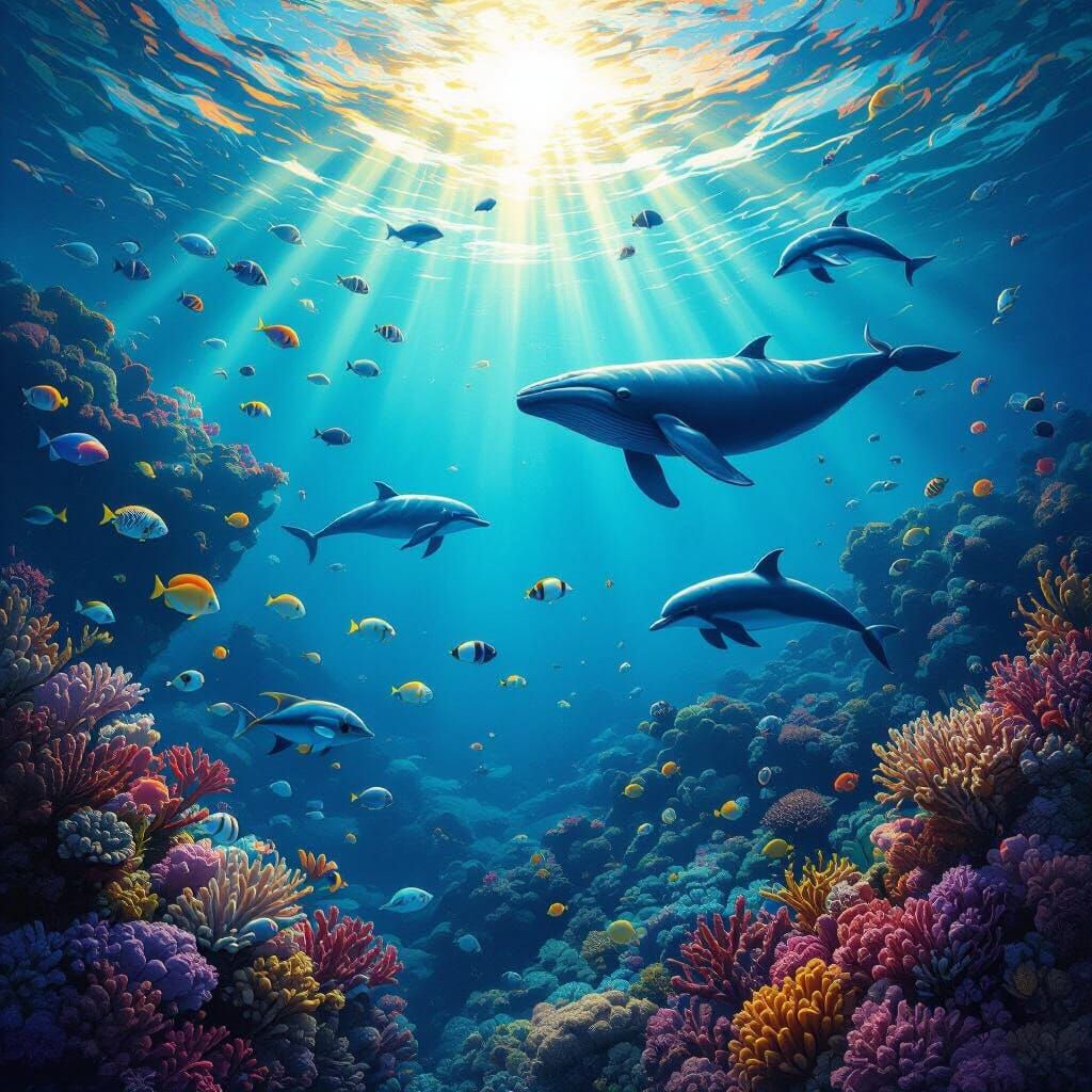 Vibrant Oceanscape With Diverse Sealife and Ethereal Glow