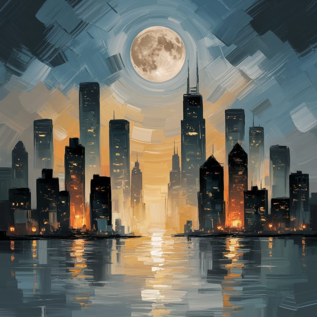 Moonlit Cityscape at Dusk in Dark Romanticism Style