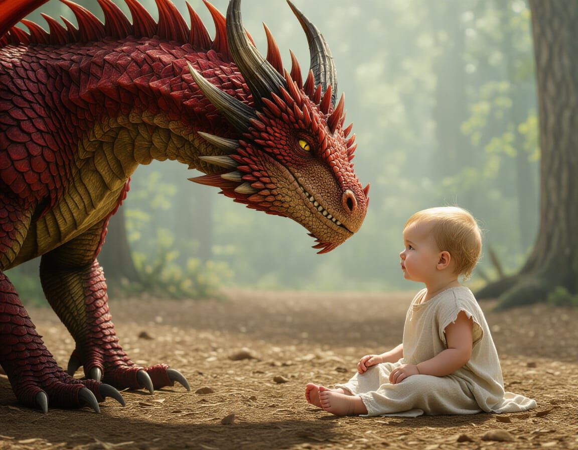 Fierce Dragon Confronts Innocent Baby