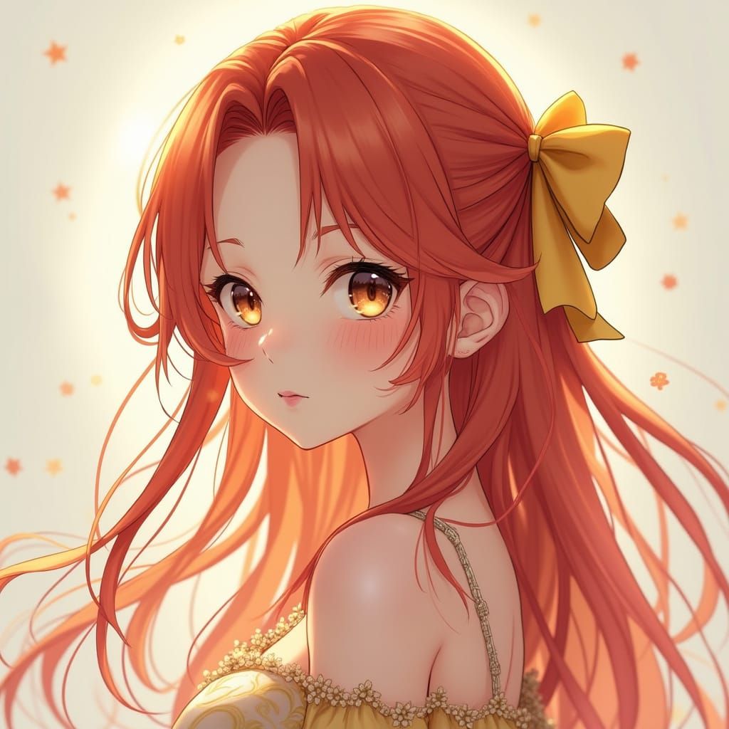 Anime Woman with Freckles and Strawberry-Blonde Hair