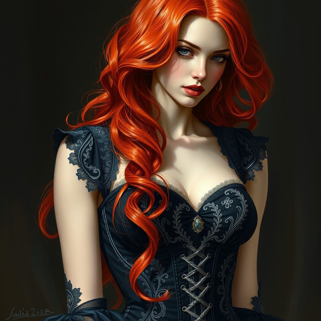 Ethereal Victorian Beauty in Flaming Red Locks