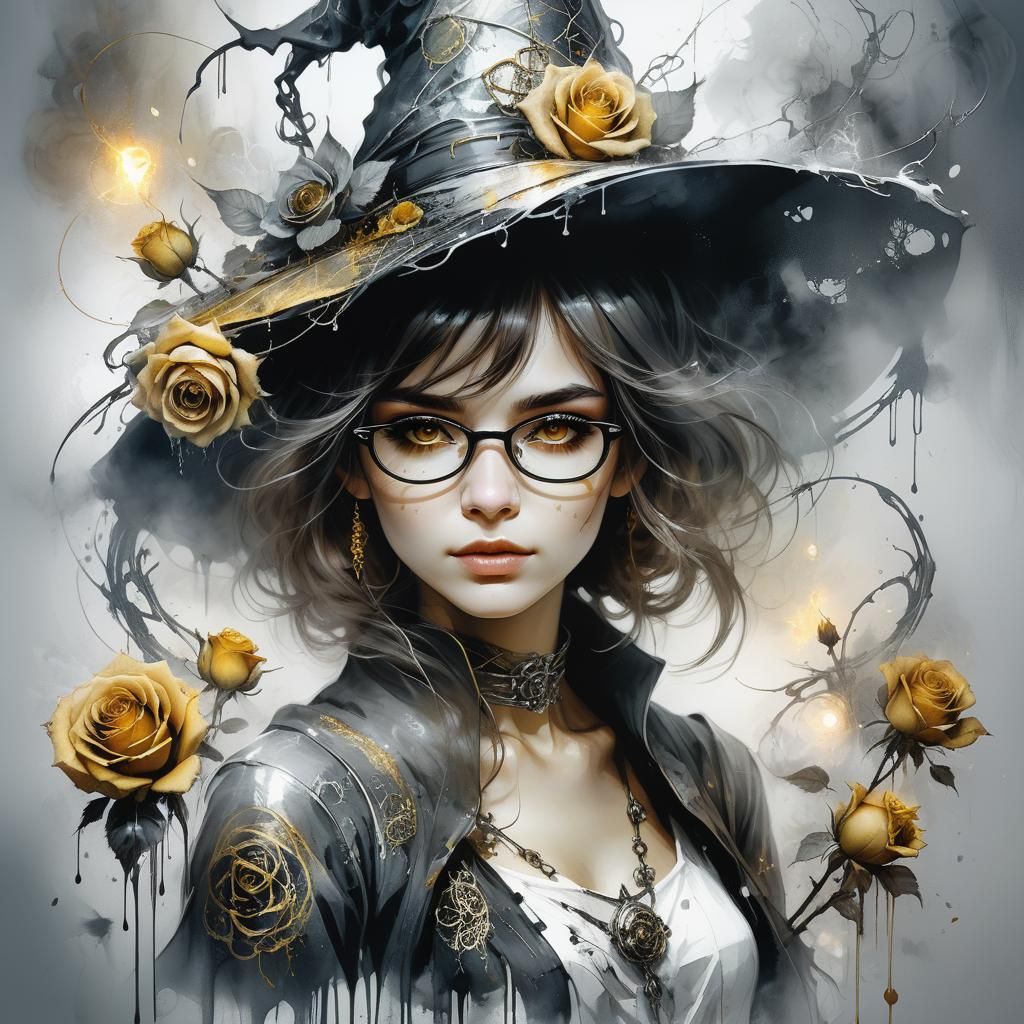 Academic Gothic Witch with Golden Rose Motifs