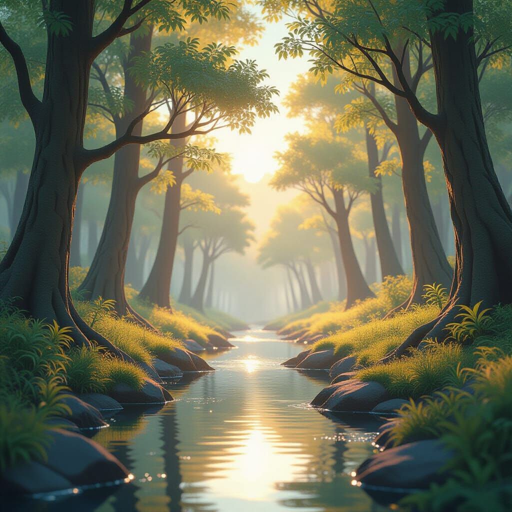 Ethereal Anime Forest at Golden Hour