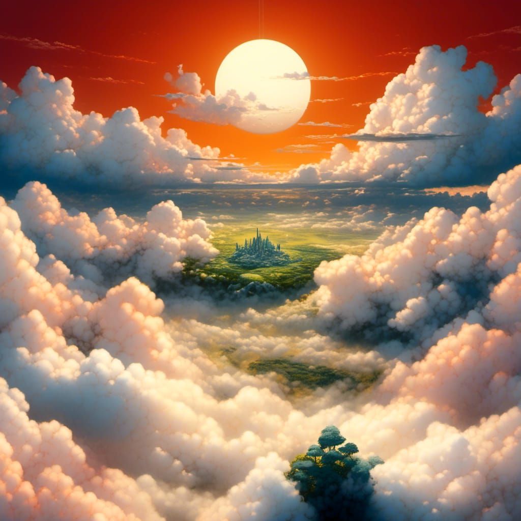 Fantasy Landscape with Floating Cloud: Digital Illustration