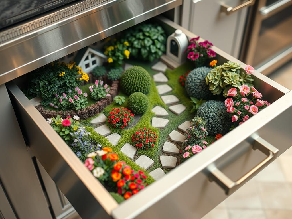 Miniature English Garden in Kitchen Drawer