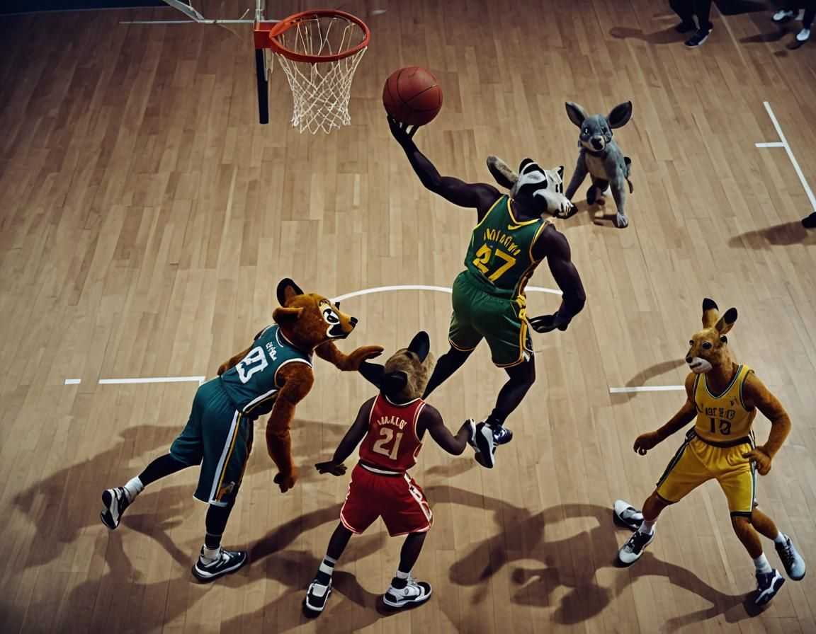 Anthropomorphic Animals Play Basketball in Cinematic Style