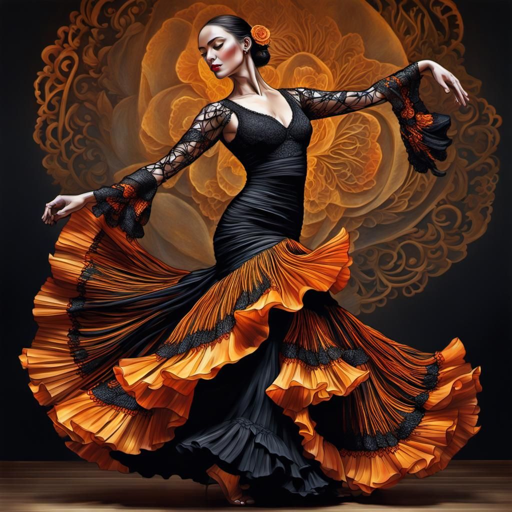 Amber Flamenco Dancer in Magical Realism Style