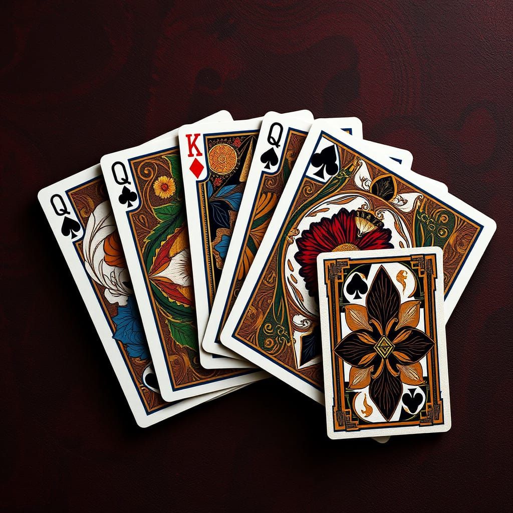 Elegant Art Nouveau and Art Deco Playing Cards in Vibrant Je...