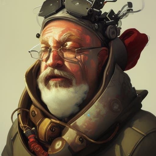 Robotic Christmas Gnome Biker Portrait