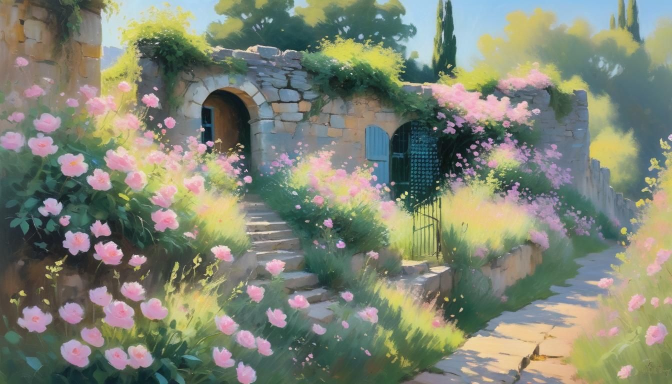 Pink Flowers Swaying: An Impressionist Landscape Painting