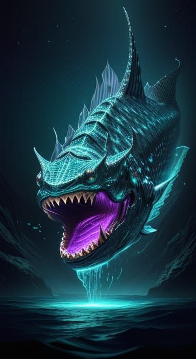 Angler Fish Monster in Cosmic Ocean with Neon Lure