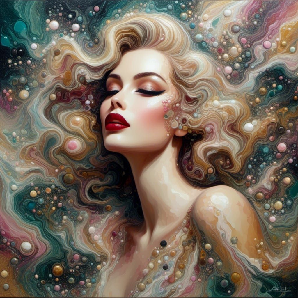 1940s Glamour Girl in Liquid Pour Style