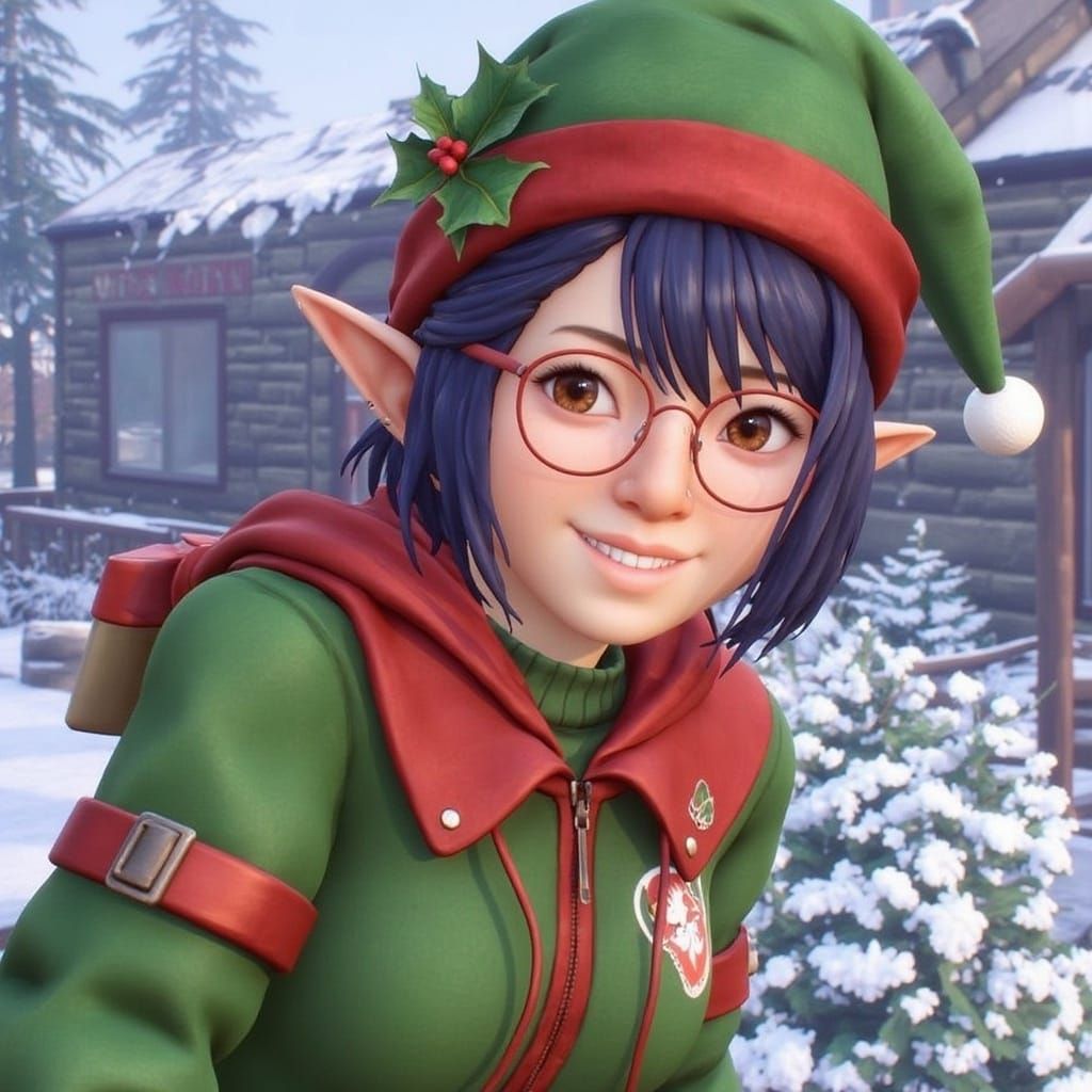 Cheerful Christmas Elf in Anime Style