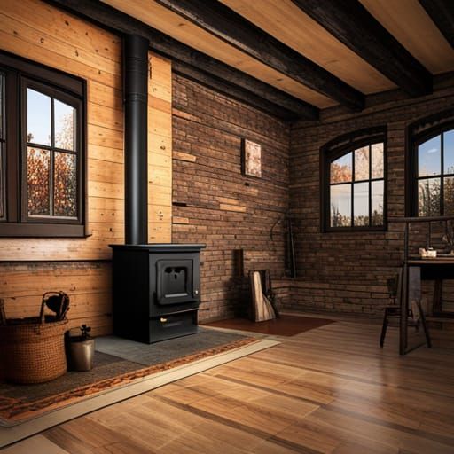 Farmhouse Wood Stove: Abstract Art in Complementary Colors