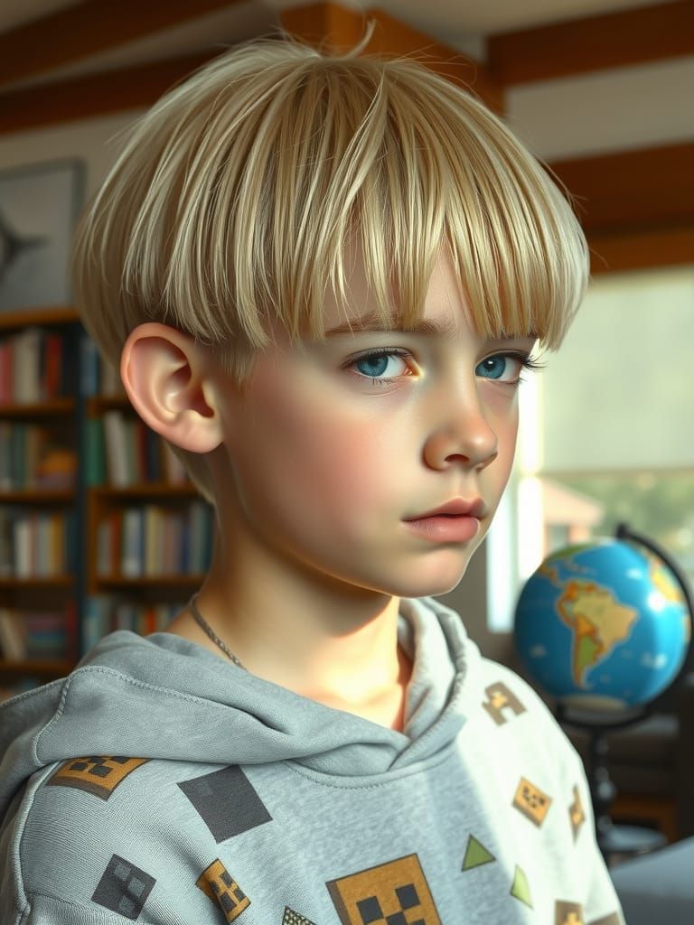 Hyper-Realistic Portrait of a Flushed Boy in a Minecraft Hoo...