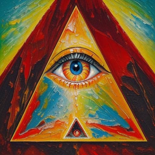 Eye Crying on Pyramid: Neo-Impressionist Oil Painting