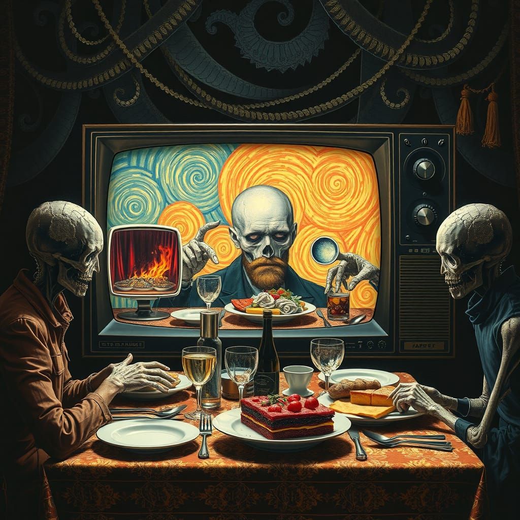 Zombiecore Expressionist TV Dinner in Giger and Van Gogh Sty...