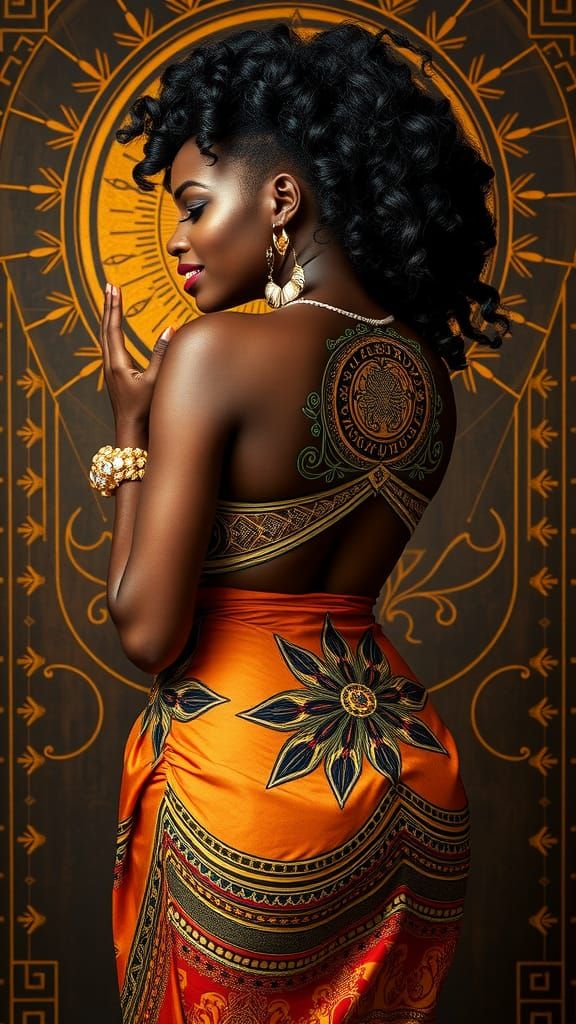 African Goddess in Art Nouveau Style