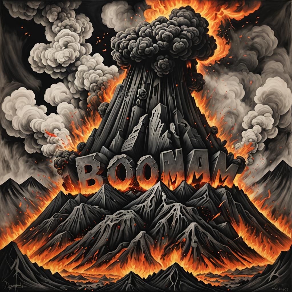 Volcanic Eruption Creates "Boom!" in Expressionist Charcoal