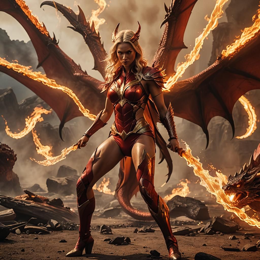 Fire Superhero Unleashes Flame Dragon Power: Cinematic Style