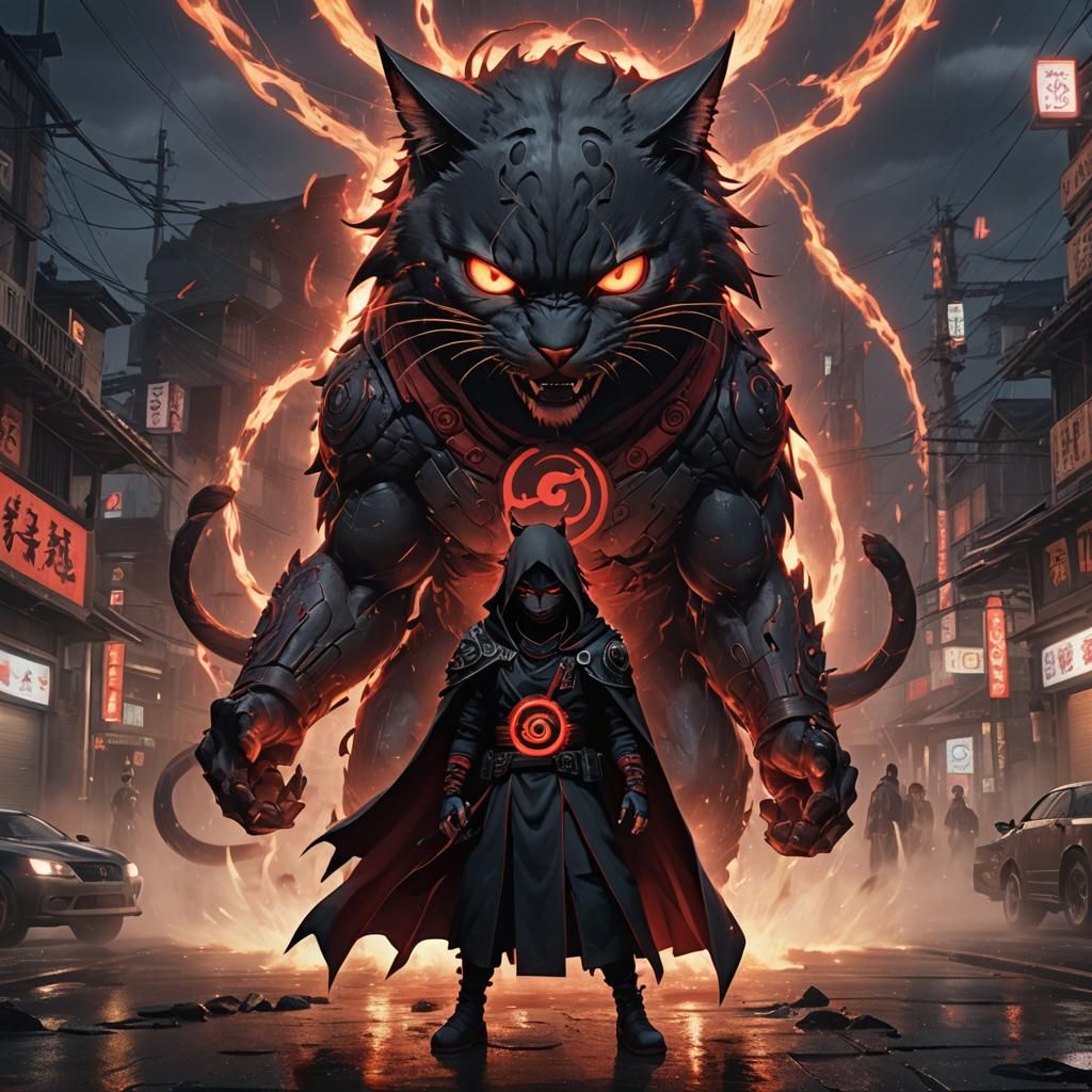 Hyperdetailed Hellcat with Cloak in Dark Fantasy Style