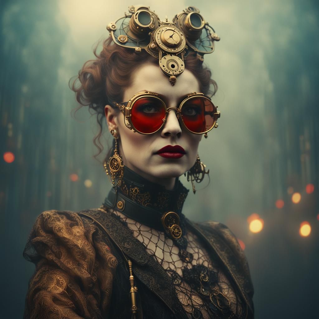 Steampunk Goddess Portrait in Foggy Atmosphere