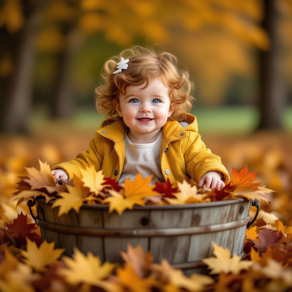 Child Playing in Autumn Leaves Photorealistic Style