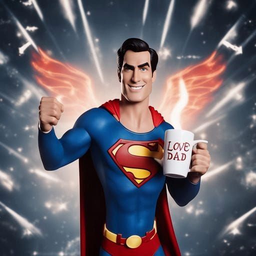 Futuristic Superman Space Warrior with 'Love Dad' Mug