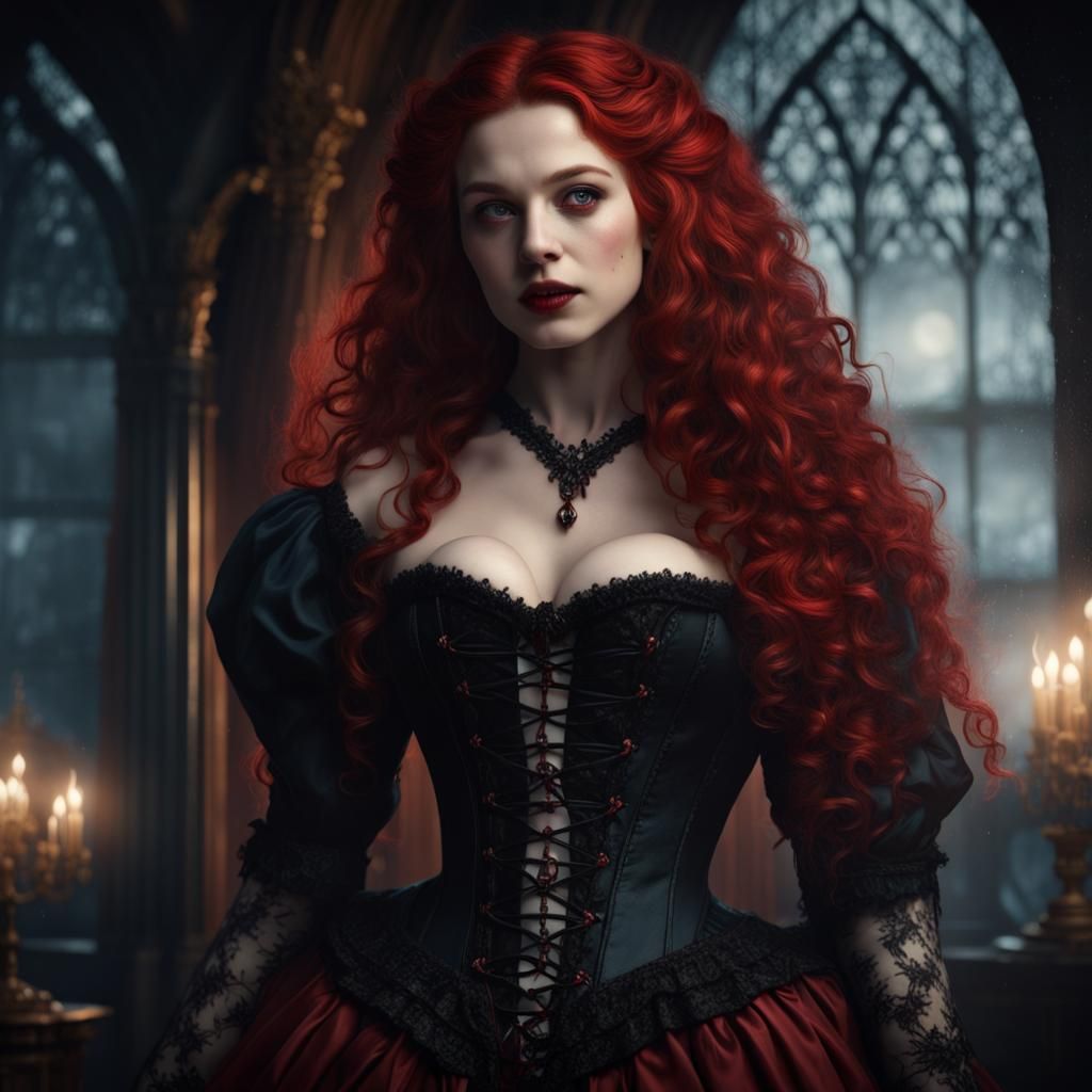 Victorian Gothic Vampire with Red Hair: Detailed Matte Paint...