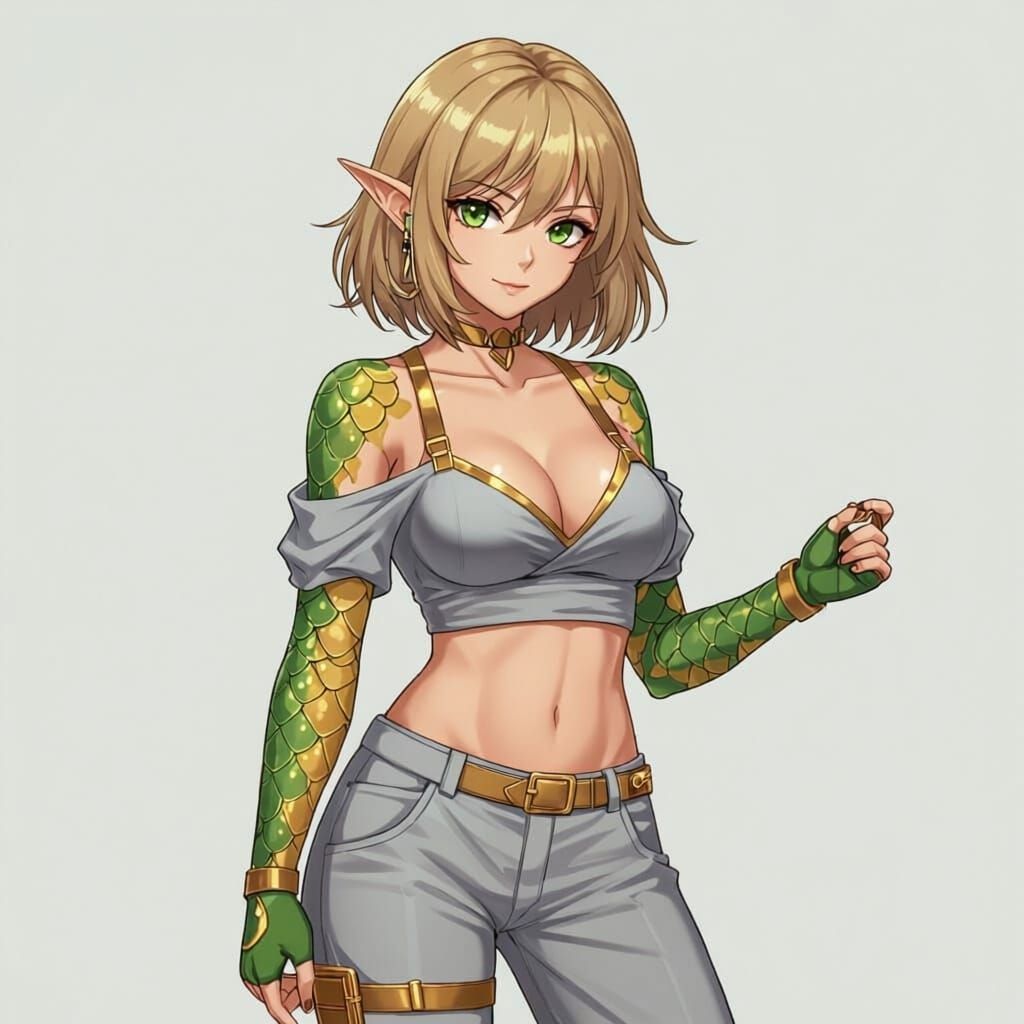 Yuan-ti Rogue Character Design in Anime Style