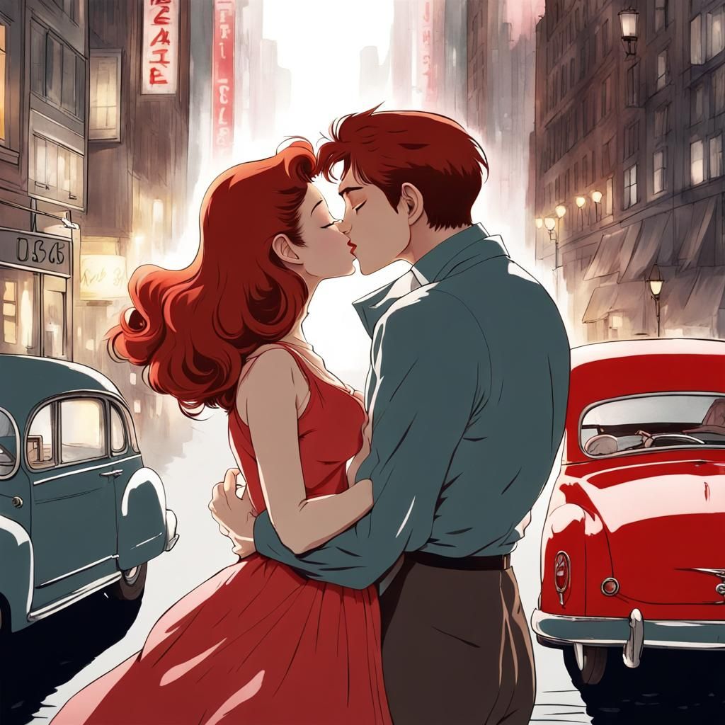 Passionate Kiss in 1950s New York, Anime Style