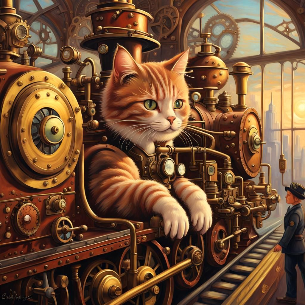 Steampunk Felines Masterfully Operate Intricate Train System
