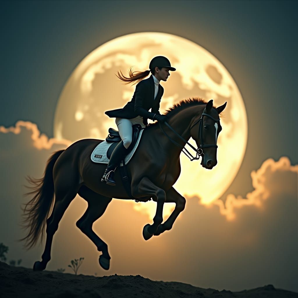 Paralympic Rider Jumps Horse Over Moonlit Sky