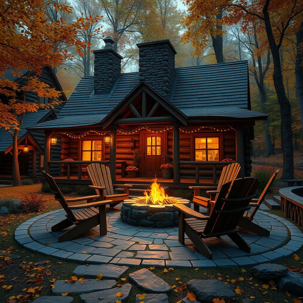 Cozy Autumn Scene in a Whimsical Forest Oasis
