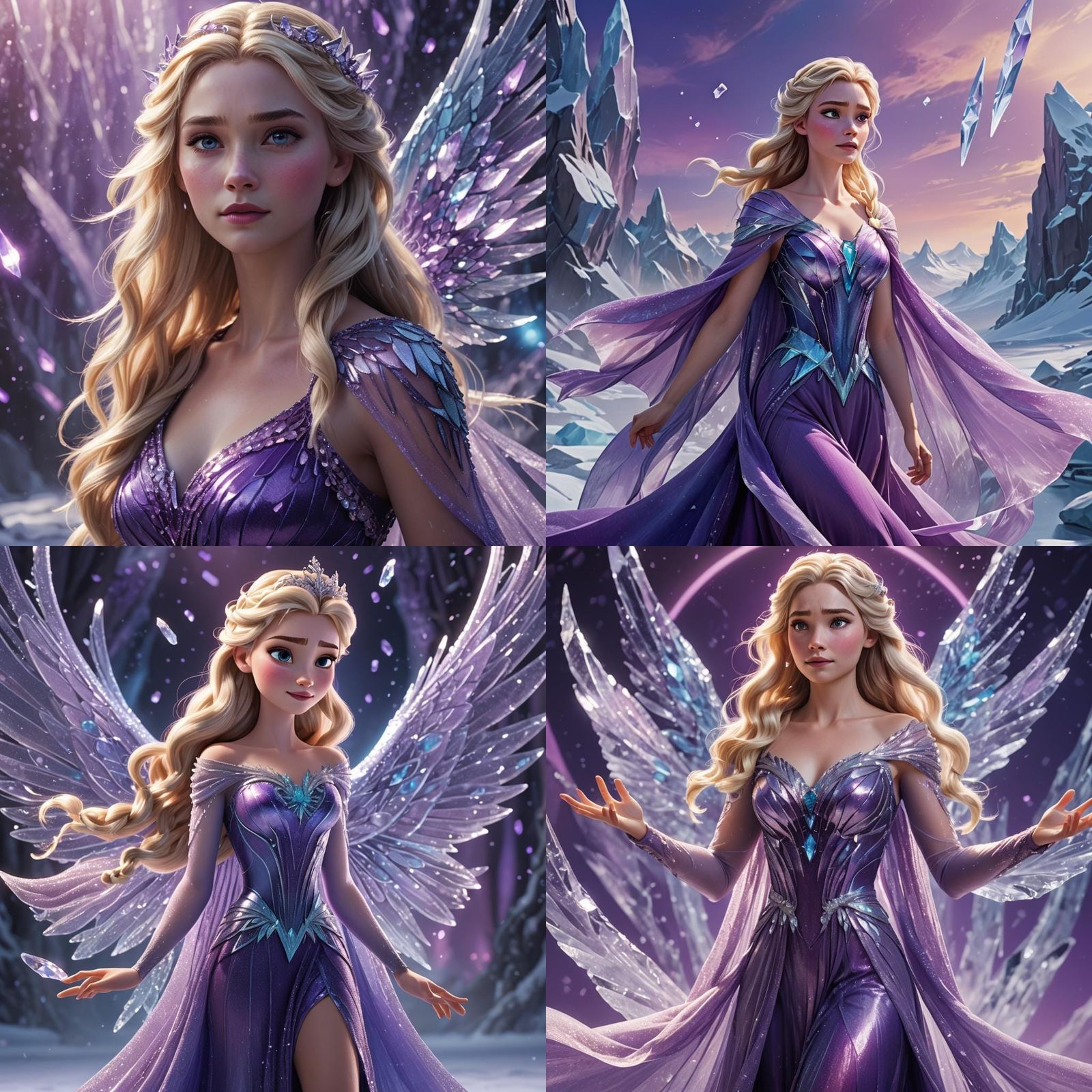 Elsa with Purple Ice Wings as 3D Digital Art