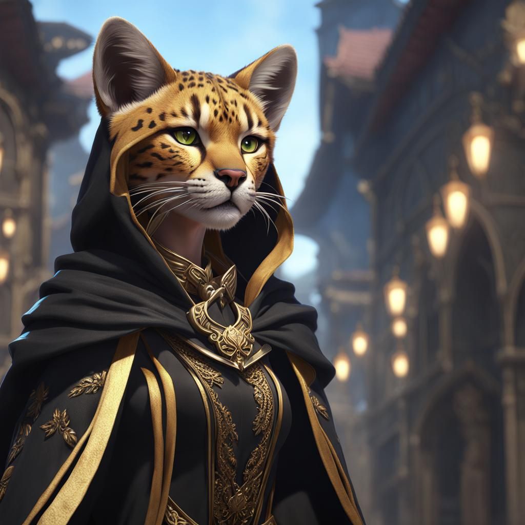 Female Cheetah Tabaxi in Cloak: Anime-Inspired Art